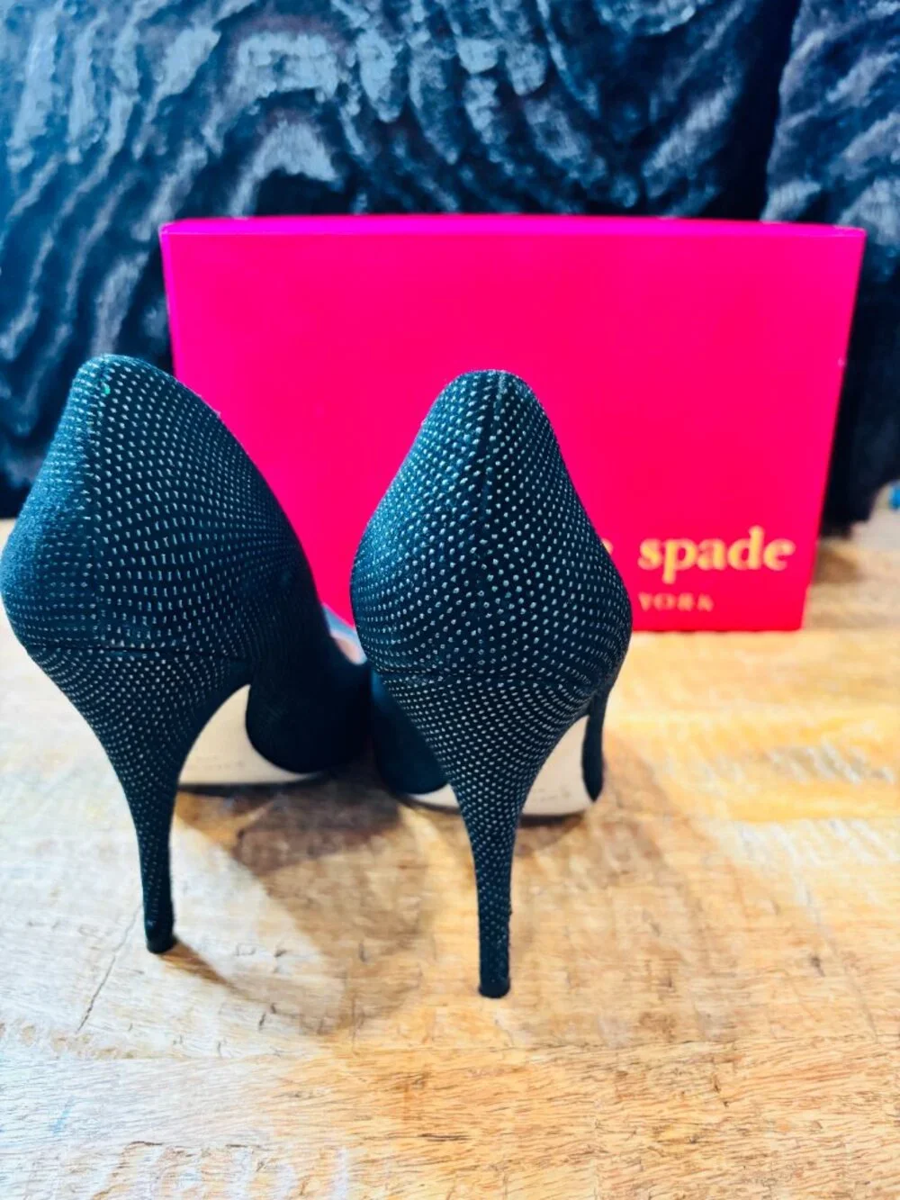 Kate Spade Licorice pumps – 8.5M black/graphite metal dot suede (with box)